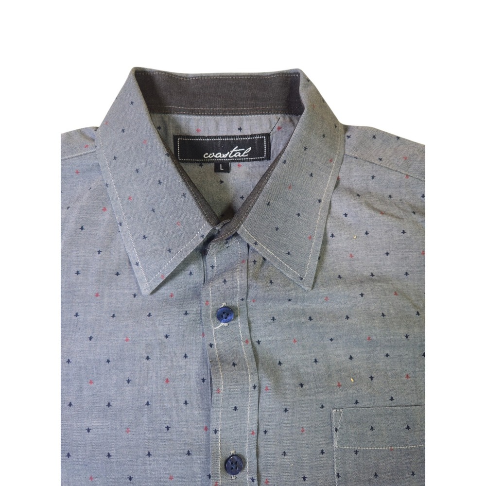 Coastal Mens Blue Micro Print Short Sleeve Button Down Shirt Size L - Picture 3 of 7